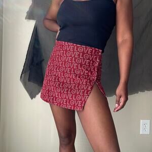 Urban Outfitters Red Corduroy Love Printed Mini Skirt Size Medium